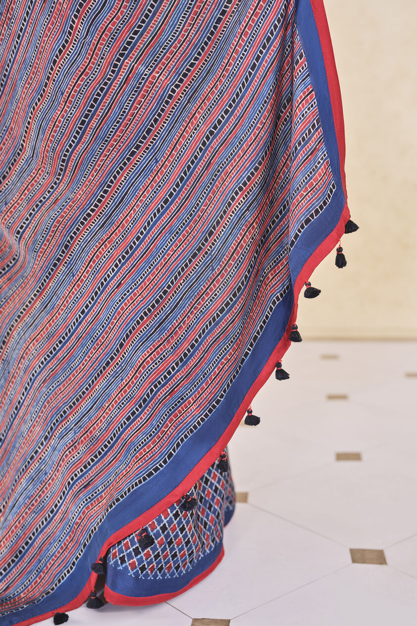 Briscoe Handcrafted Ajrakh Saree, Indigo, image 6